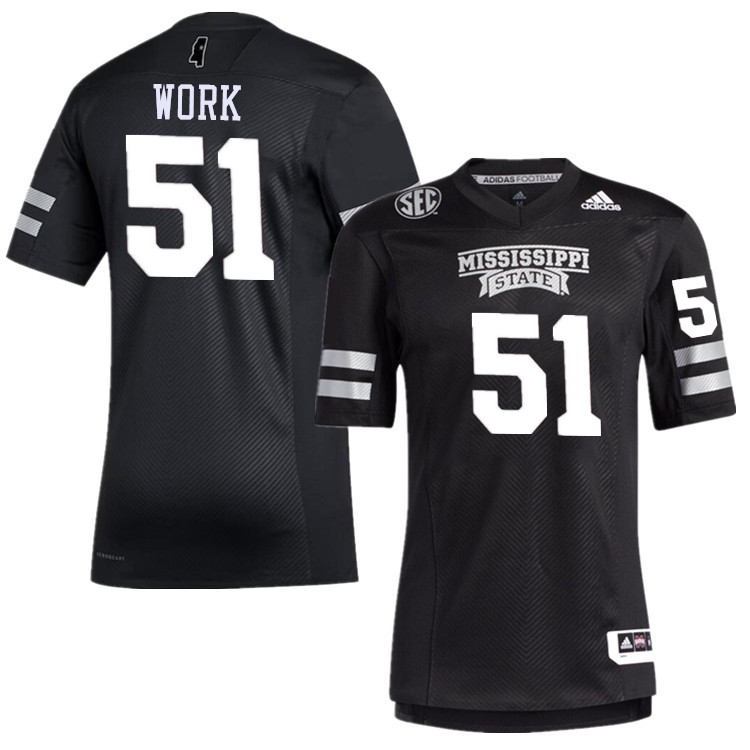 Men #51 Luke Work Mississippi State Bulldogs College Football Jerseys Stitched-Black